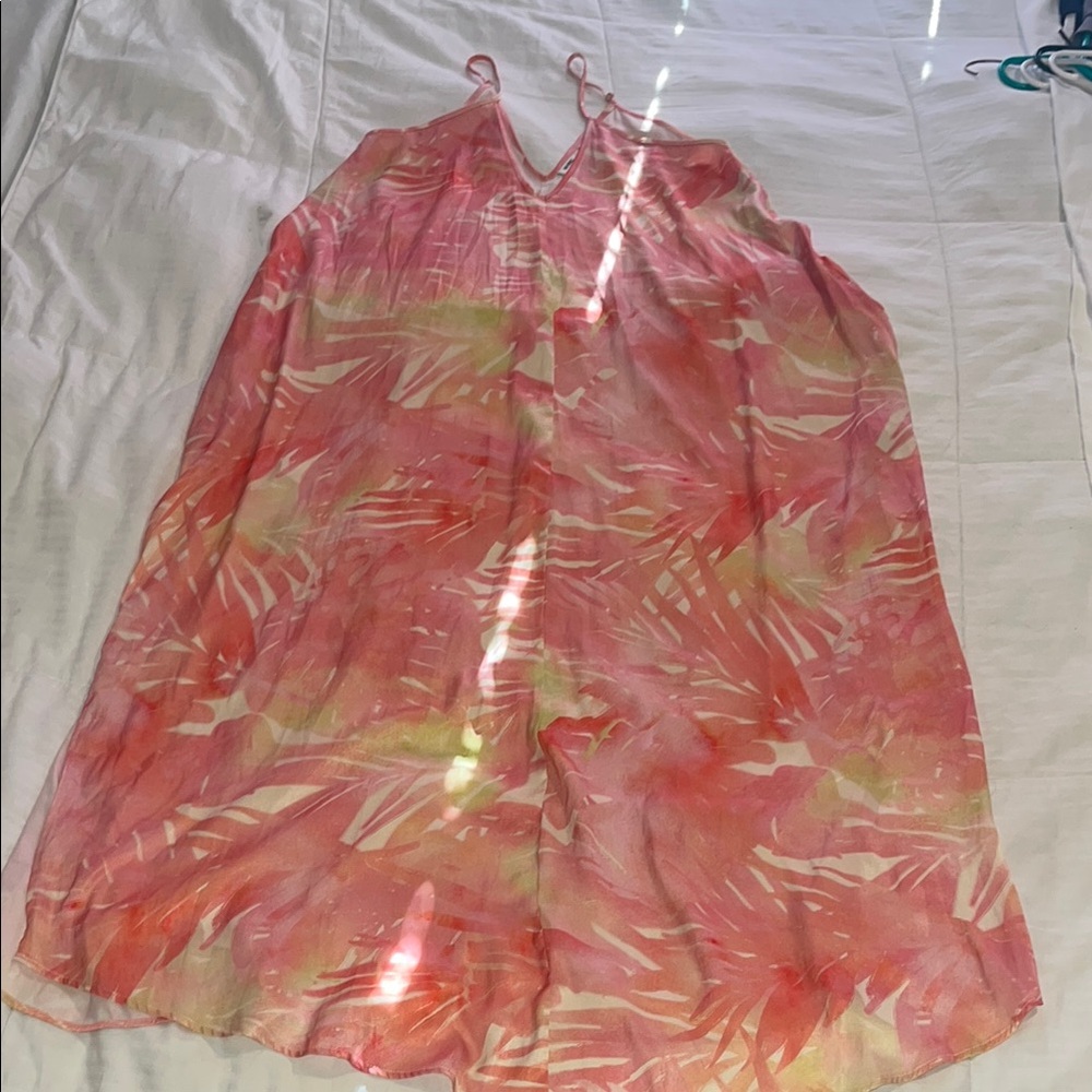 Van Winkle &Co. size Medium Tropical Pink and yellow satin maxi  Sundress